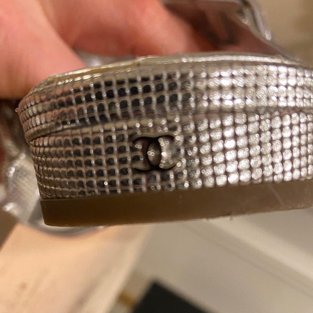 CHANEL Silver Calfskin Quilted Slip In Sandals 7.5 - Picture 9 of 16
